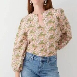 J. Crew Liberty London Butterfield Poppy Floral Keyhole Popover Blouse Top Sz L